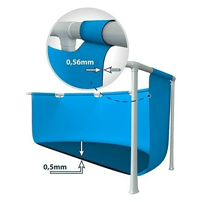 Intex Piscina Frame Family - L x An x Al: 220 x 150 x 60 cm, Azul, 1.662 l - Primer plano de una piscina que detalla el grosor del material.