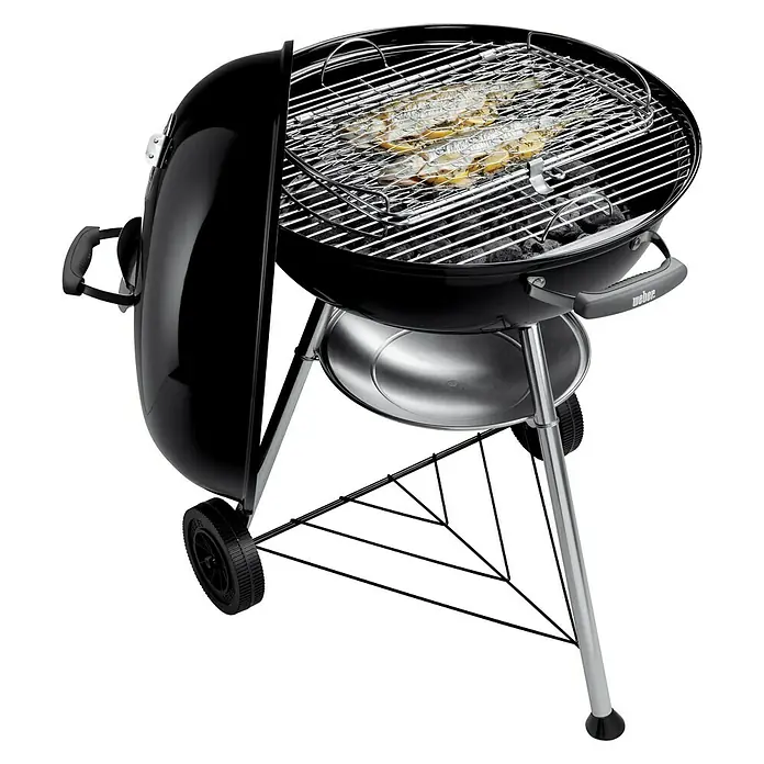 Weber Barbacoa redonda con tapa Compact Kettle - Diámetro de la superficie de la parrilla: 47 cm, Negro - Barbacoa de carbón Weber negra, ideal para barbacoas al aire libre, con comida en la parrilla. Construcción sólida para un disfrute duradero.