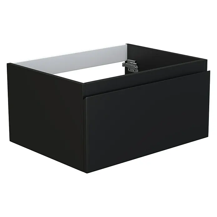 Camargue Espacio Waschtischunterschrank - 60 x 46 x 30 cm, Gama anthrazit matt - Produktansicht eines modernen, schwarzen Waschtischunterschranks ohne Waschbecken mit Chrombeschlägen.