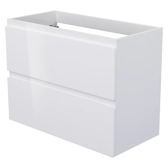 Camargue Espacio Waschtischunterschrank - 80 x 40 x 60 cm, 2 Schubkästen, Gama weiß glänzend - Ein weißer Waschtischunterschrank mit zwei Schubladen und glänzender Oberfläche, ideal für moderne Badezimmerdesigns.