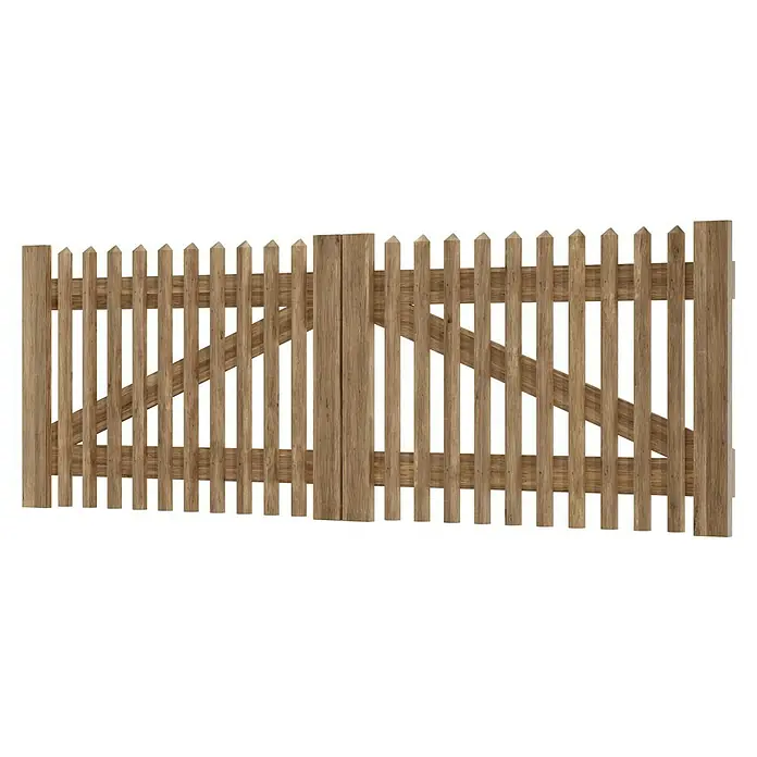 T & J Zauntor - 300 x 100 cm, Holz - Holzzaun mit zwei Torflügeln, rustikaler Stil für Garten oder Hof, natürliche Optik, robust und langlebig.