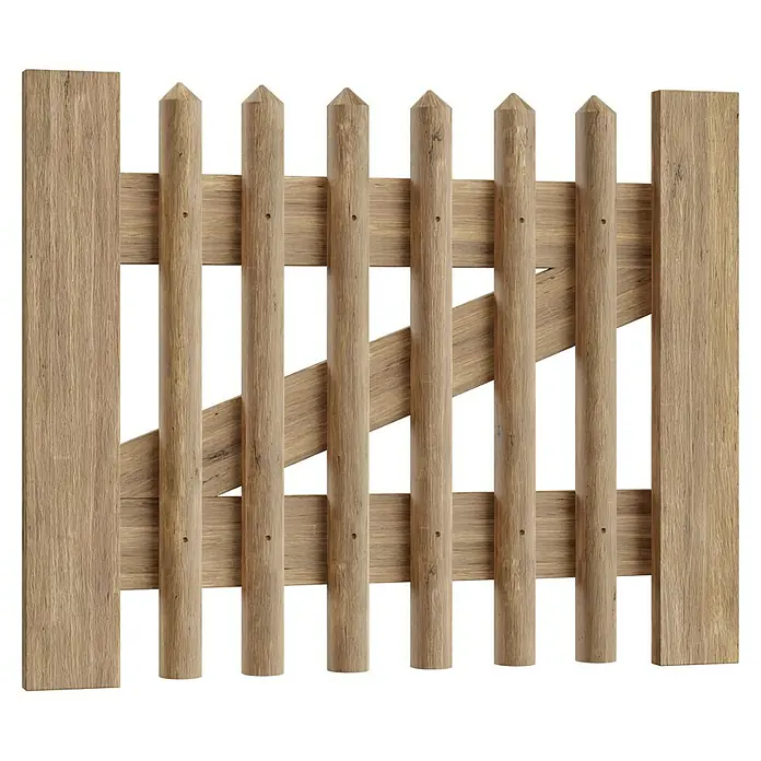 T & J Zauntor - 100 x 80 cm, Holz - Nahaufnahme eines Holzzauns, der rustikalen Charme und solide Verarbeitung für den Außenbereich vereint. Ein stilvolles Element für jeden Garten.