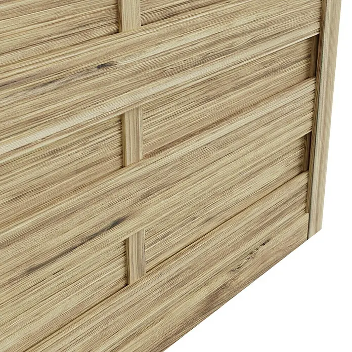 T & J Sichtschutzelement Antikzaun - B x H: 180 x 180 cm, Braun - Detailaufnahme eines Holzzaunfeldes mit feiner Maserung und kunstvollem Flechtmuster, das natürliche Eleganz ausstrahlt.