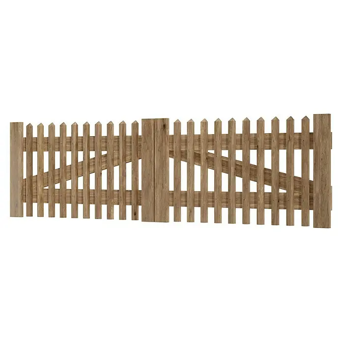 T & J Zauntor - 300 x 80 cm, Holz - Holzzaun mit Latten und Querstreben. Der Zaun ist aus hellem Holz gefertigt und bietet Sichtschutz.