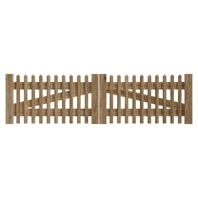 T & J Zauntor - 300 x 80 cm, Holz - Nahaufnahme eines hölzernen Gartenzauns mit einem Pfosten in der Mitte, ideal, um Ihrem Garten einen Hauch von Charme zu verleihen.