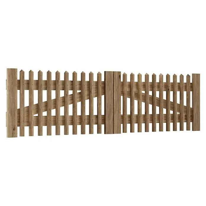 T & J Zauntor - 300 x 80 cm, Holz - Nahaufnahme eines Holzzauns, der sich ideal für die Umrandung von Gärten, Höfen oder anderen Außenbereichen eignet.