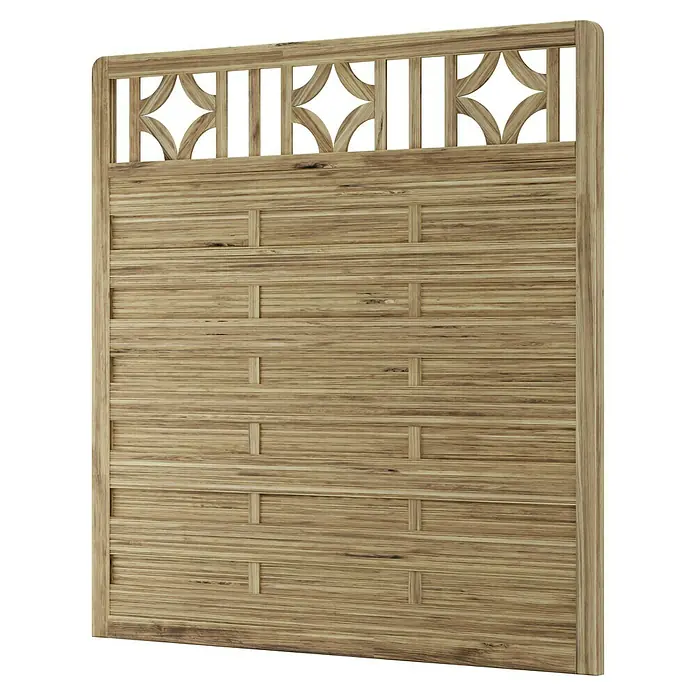T & J Sichtschutzelement Antikzaun - B x H: 180 x 180 cm, Braun - Das Holzbett-Kopfteil besticht durch sein markantes Design mit horizontalen Holzpaneelen und dekorativen Ausschnitten, die rustikalen Charme versprühen.