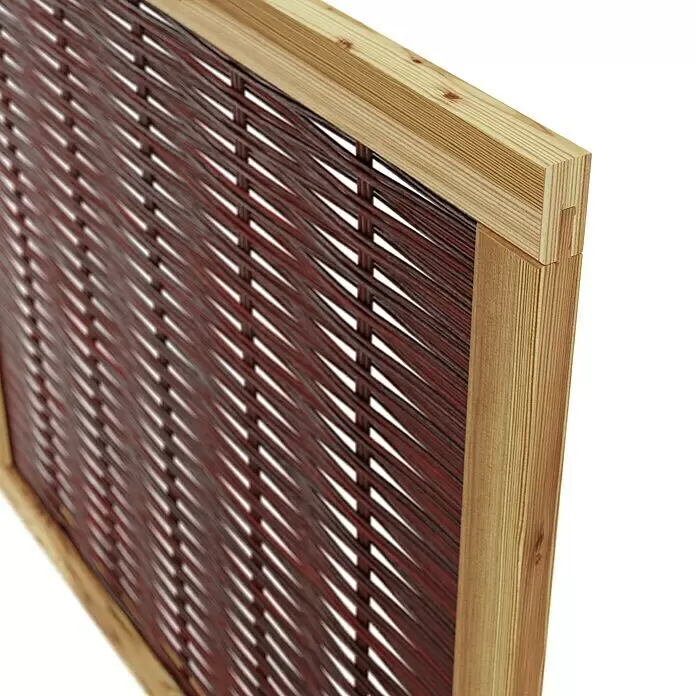 T & J Sichtschutzelement Fako - 120 x 100 cm, Braun - Holzrahmen mit dunkelrotbraunem Flechtwerk, inklusive Schwalbenschwanzverbindung.