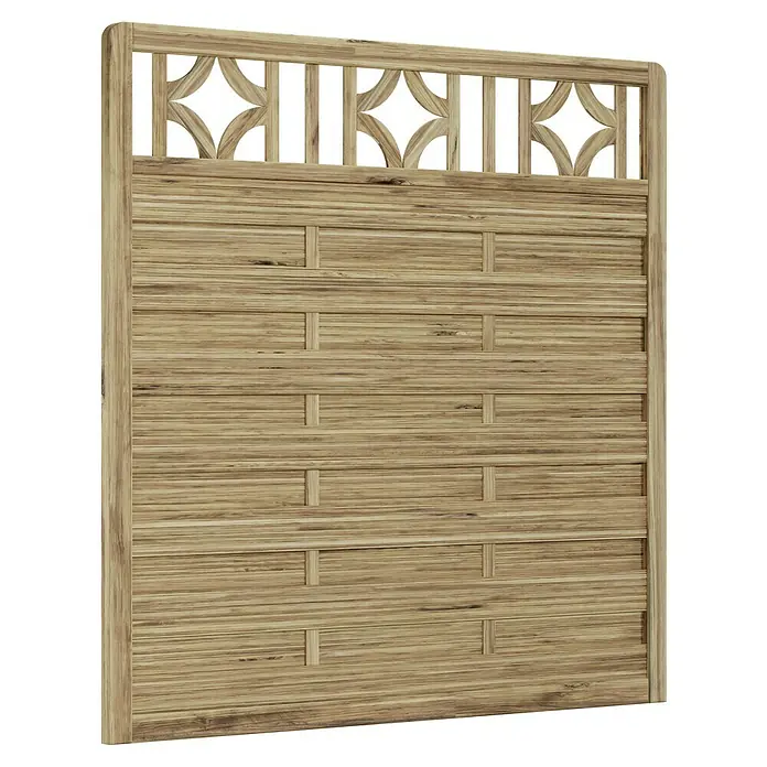 T & J Sichtschutzelement Antikzaun - B x H: 180 x 180 cm, Braun - Nahaufnahme eines Holzbettkopfteils mit Rautenmuster, das die natürliche Holzmaserung und das elegante Design hervorhebt.