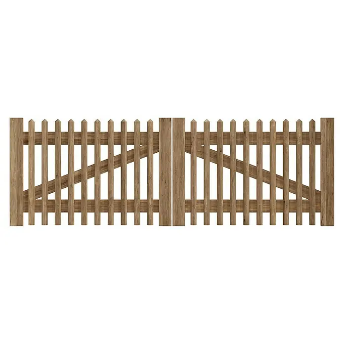 T & J Zauntor - 300 x 100 cm, Holz - Bild einer Gartentür aus Holz mit stabilen Pfosten und Latten, ideal zur Abgrenzung und als dekoratives Element im Garten.