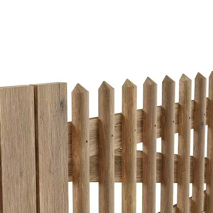 T & J Zauntor - 300 x 80 cm, Holz - Holzzaun mit spitzen Pfählen, der natürliche Holzmaserung und Textur zeigt.