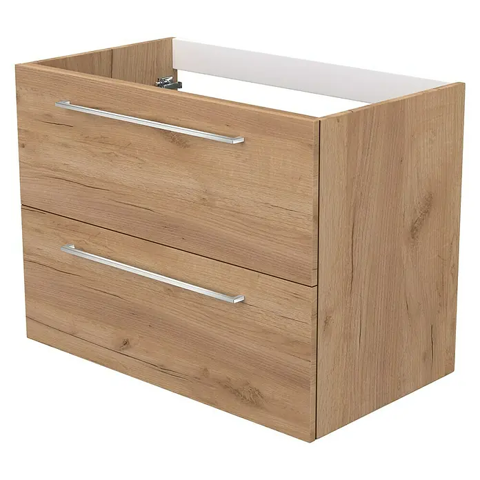 Camargue Espacio Waschtischunterschrank - 80 x 46 x 60 cm, 2 Schubkästen, Doce - Ein Waschtischunterschrank mit zwei Schubladen und Holzoptik. Ideal für jedes Badezimmer, bietet er viel Stauraum und ein modernes Design.