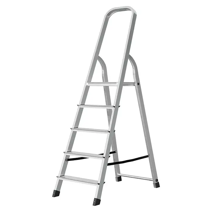 Krause Corda Stehleiter - Arbeitshöhe: 3 m, Anzahl Tritte: 5 Stk., Belastbarkeit: 150 kg, Aluminium - Silberne Haushaltsleiter mit vier Stufen und einem hohen Haltegriff für mehr Sicherheit bei Arbeiten in der Höhe.