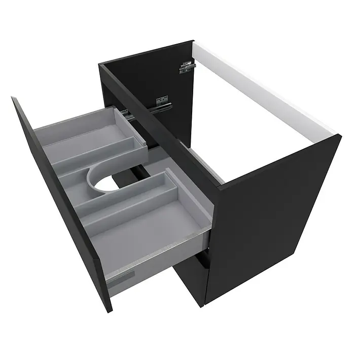 Camargue Espacio Waschtischunterschrank - 80 x 46 x 60 cm, 2 Schubkästen, Gama anthrazit matt - Schwarzer Waschtischunterschrank mit Schubladen. Der Waschtisch bietet Stauraum im modernen Design und eignet sich gut für Badezimmer.