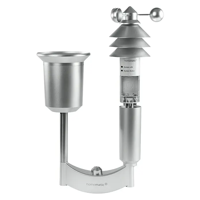 Homematic IP Funk-Wettersensor HmIP-SWO-PL - Batteriebetrieben, 15 x 35 x 53 cm, Edelstahl - Wetterstation Homematic IP mit Regensensor und Windmesser für smarte Wetterdaten rund ums Haus.