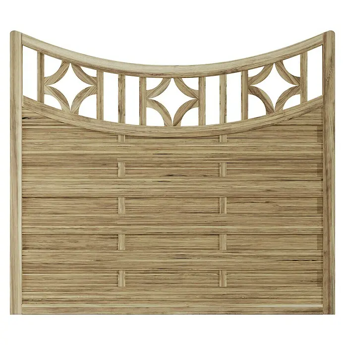 T & J Sichtschutzelement Antikzaun - B x H: 180 x 160 cm, Braun - Nahaufnahme eines verzierten Holzzauns mit geschwungenem Oberteil und horizontalen Brettern.
