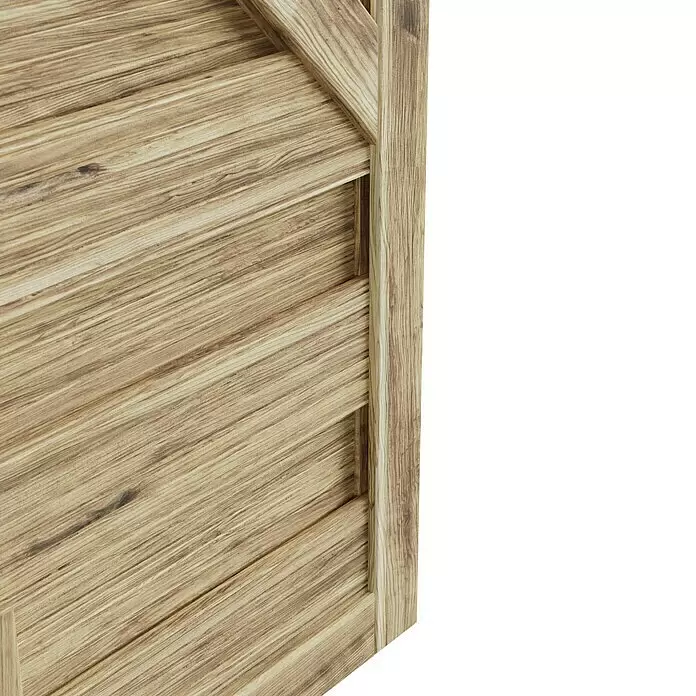 T & J Sichtschutzelement Antikzaun - 90 x 90/180 cm, Braun - Hellbraune Holzplatte mit diagonalen Brettern und vertikaler Zierleiste.