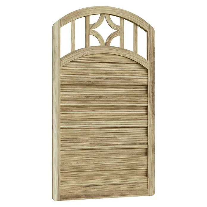 T & J Sichtschutzelement Antikzaun - B x H: 100 x 180 cm, Braun - Holztor mit horizontalen Brettern und dekorativem Oberteil, ideal für Garten oder Einfahrt.