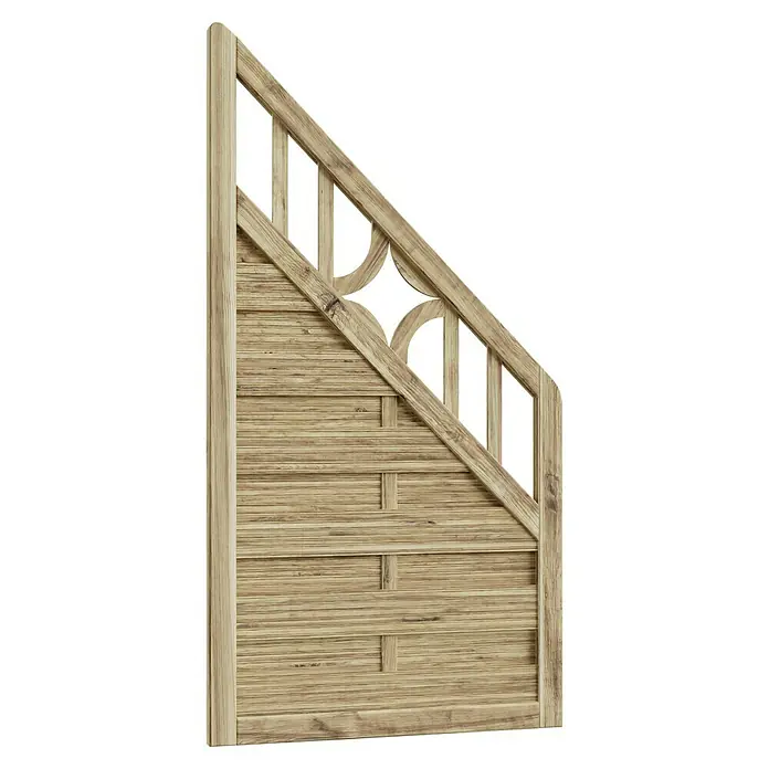 T & J Sichtschutzelement Antikzaun - 90 x 90/180 cm, Braun - Das Bild zeigt ein rustikales Holztor mit dekorativen Elementen und einer charmanten Holzstruktur.