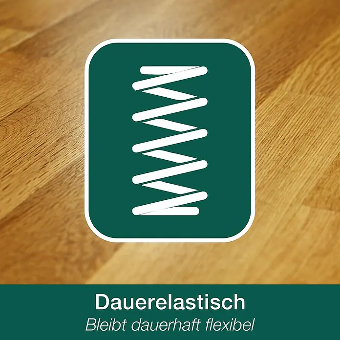 Bona Home Bodenbelagskleber - 10 kg, Lösemittelfrei - Symbol für dauerelastisches Material. Das grüne Quadrat mit abgerundeten Ecken zeigt eine weiße Feder.