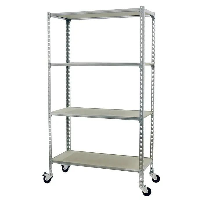 Simonrack Maderclick Estantería metálica Mobile Superplus - Al x An x Pr: 150 x 110 x 30 cm, Número de baldas: 4 ud., Inserción, Galvanizado - Estantería metálica rodante con cuatro estantes y un marco resistente. Ideal para almacenamiento y organización en entornos.