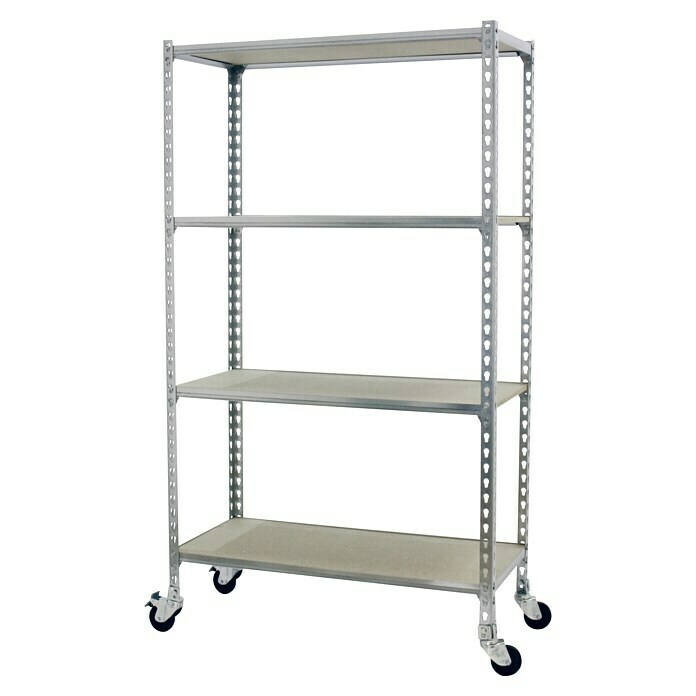 Simonrack Simonclick Estantería metálica Maderclick Mobile (L x An x Al: 30 x 110 x 150 cm, Capacidad de carga: 150 kg/balda, Número de baldas: 4 ud., Plateado)