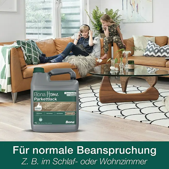 Bona Home Parkettlack Classic - 4 l, Farblos, Matt - Eine 4-Liter-Dose Bona Home Parkettlack für normal beanspruchte Holzböden, ideal für Schlaf- oder Wohnzimmer.