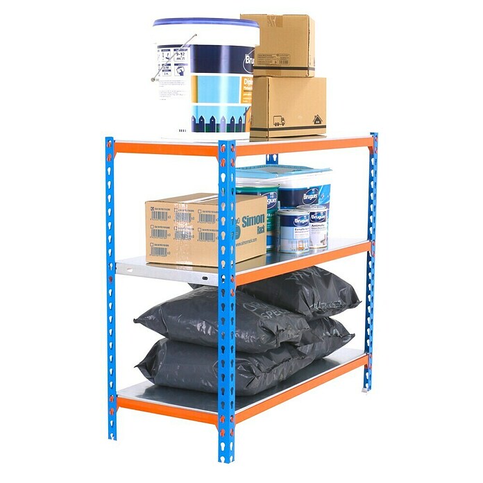 Simonrack Simonclick Estantería metálica Simonclick Mini (L x An x Al: 50 x 80 x 90 cm, Capacidad de carga: 180 kg/balda, Número de baldas: 3 ud., Azul/Naranja)