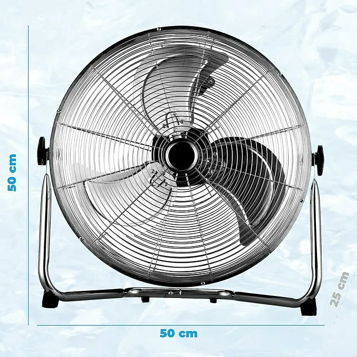 Purline Venty Ventilador de suelo industrial 90 - 90 W, Plateado, 50 cm - Un ventilador de suelo cromado de 50 cm de diámetro y 25 cm de altura. Un diseño sencillo que se adapta a cualquier habitación.