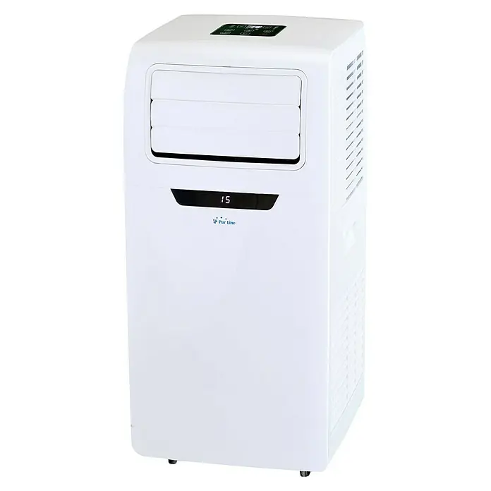 Purline Aire acondicionado portátil Cooly 9000A - 2.600 W, Tamaño de la estancia: 20 m², Blanco - Imagen de un aire acondicionado Pur Line portátil blanco con pantalla digital.