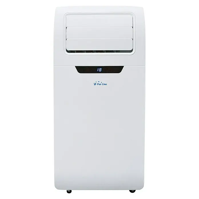 Purline Aire acondicionado portátil Cooly 9000A - 2.600 W, Tamaño de la estancia: 20 m², Blanco - Esta imagen muestra un aire acondicionado portátil Pur Line. La unidad es blanca y cuenta con una pantalla digital que muestra el número 18.