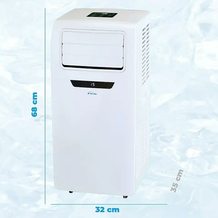 Purline Aire acondicionado portátil Cooly 9000A - 2.600 W, Tamaño de la estancia: 20 m², Blanco - Imagen de un aire acondicionado portátil blanco de Pur Line, con dimensiones de 68 x 32 x 35 cm.