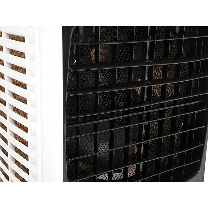 Purline Rafy Climatizador evaporativo 185 - Blanco/Negro, Altura: 104 cm, Potencia frigorífica: 200 W, Tamaño de la estancia: 80 m² - Primer plano de un refrigerador portátil con cuerpo blanco y negro. La unidad es ideal para refrigerar habitaciones pequeñas y medianas.