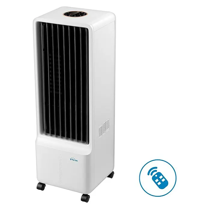 Purline Rafy Climatizador evaporativo SC - Blanco/Negro, Altura: 79 cm, 140 W - El enfriador de aire blanco con control remoto proporciona una frescura agradable en días calurosos. Su diseño encaja en cualquier hogar moderno.