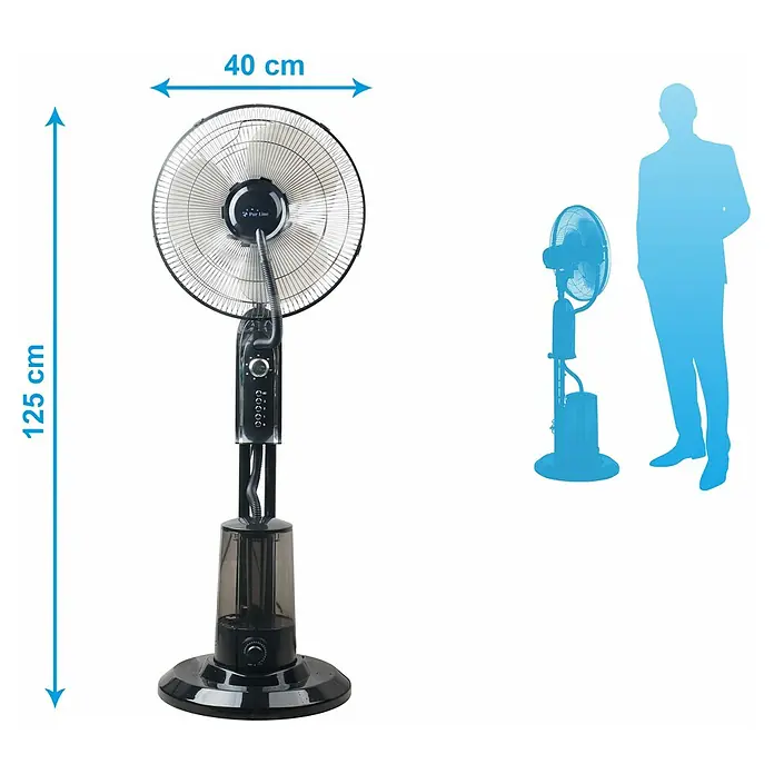 Purline Misty Ventilador de pie 1 - Negro, Altura: 125 cm - Imagen de un ventilador de pie con dimensiones de 125 cm de altura y 40 cm de diámetro.