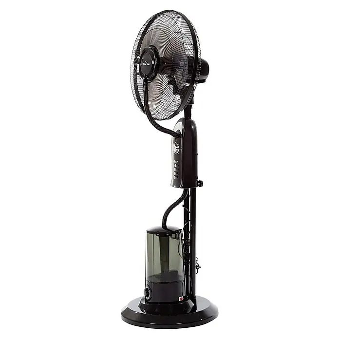 Purline Misty Ventilador de pie 1 - Negro, Altura: 125 cm - Un ventilador de pedestal negro con rociador, perfecto para los días calurosos, que ofrece refrigeración y una niebla refrescante.