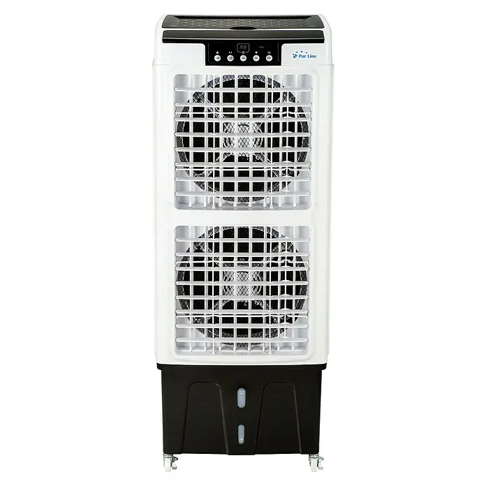 Purline Rafy Aire acondicionado portátil 220 - 220 W, Blanco/Negro - Imagen de un enfriador de aire de torre Purline en blanco y negro, que proporciona refrigeración eficiente.
