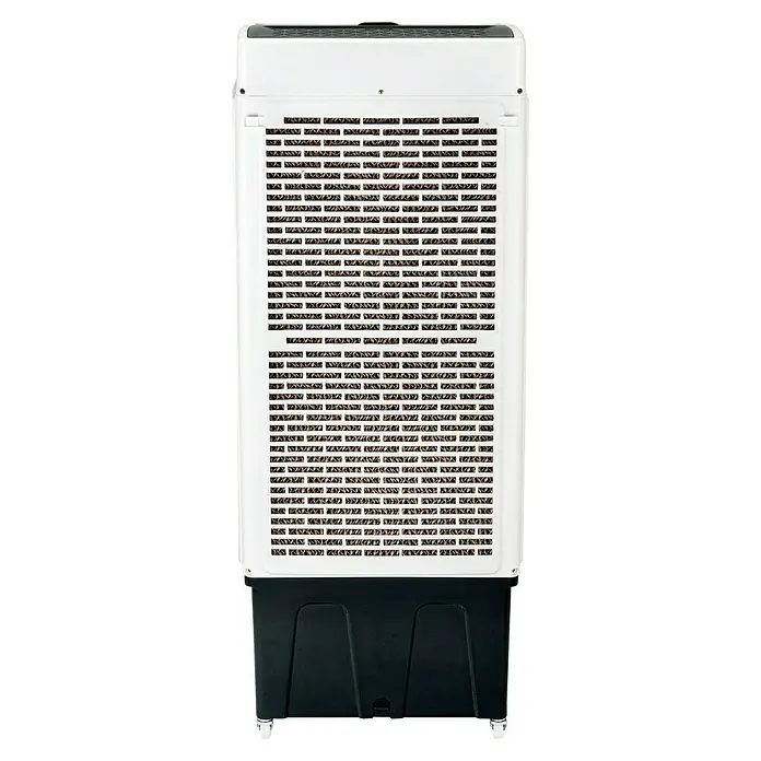 Purline Rafy Aire acondicionado portátil 220 - 220 W, Blanco/Negro - Vista trasera de un enfriador de aire blanco con detalles en negro, diseñado para una refrigeración eficiente de la habitación.