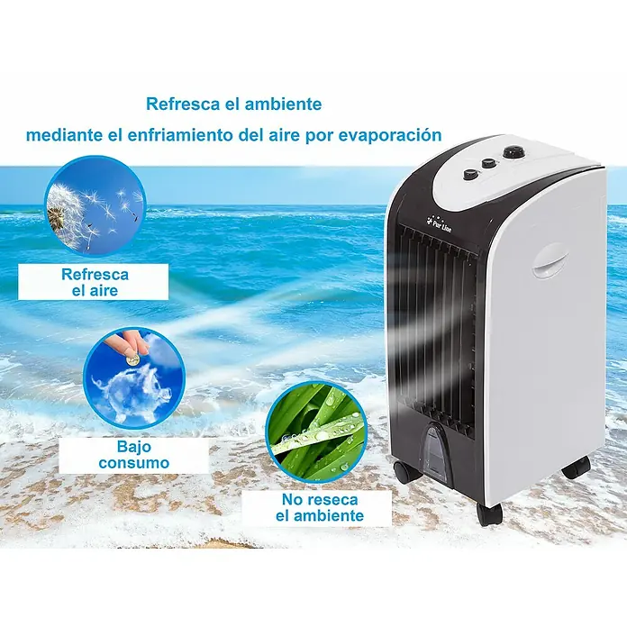 Purline Rafy Climatizador evaporativo 51 - Blanco/Negro, Altura: 58 cm, 75 W - Esta imagen muestra un enfriador de aire Pur Line que proporciona una refrigeración agradable y eficiente energéticamente sin resecar el ambiente.