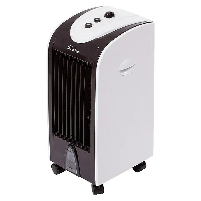 Purline Rafy Climatizador evaporativo 51 - Blanco/Negro, Altura: 58 cm, 75 W - Toma de un enfriador evaporativo portátil Pur Line con tres perillas en la parte superior para el control y un tanque de agua transparente.