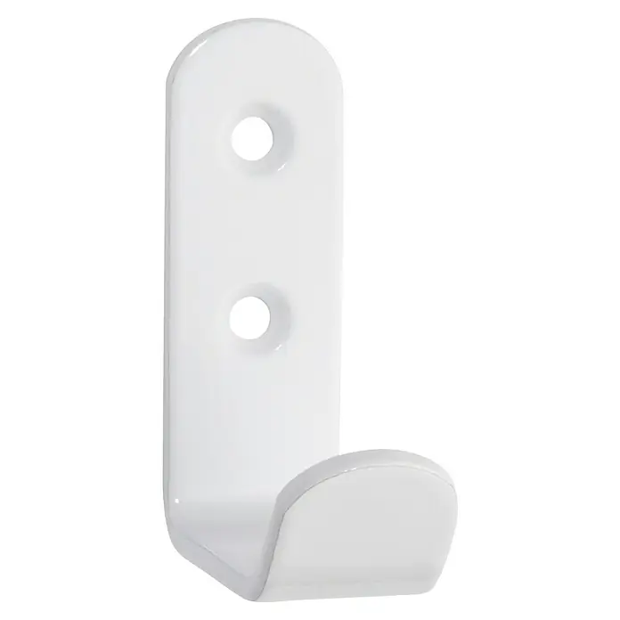 Inofix Gancho para colgar 3055 - An x Al: 2 x 5,9 cm, Acero, Blanco - Un colgador de pared blanco con esquinas redondeadas y dos agujeros de montaje. Ideal para baño, cocina o pasillo.