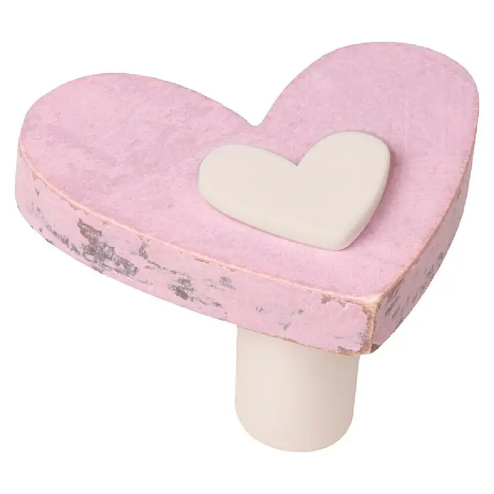 Nesu Tirador para muebles Corazón Shabby - L x An x Al: 5,4 x 4,6 x 3,2 cm, Madera - Bandeja de madera en forma de corazón con un pequeño corazón blanco encima, asentada sobre una base cilíndrica. Accesorio decorativo y amoroso.