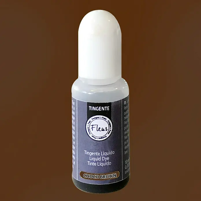 Fleur Colorante líquido para resina - Marrón chocolate, 10 ml - Primer plano de una botella de tinte líquido Fleur en marrón chocolate, ideal para teñir líquidos.