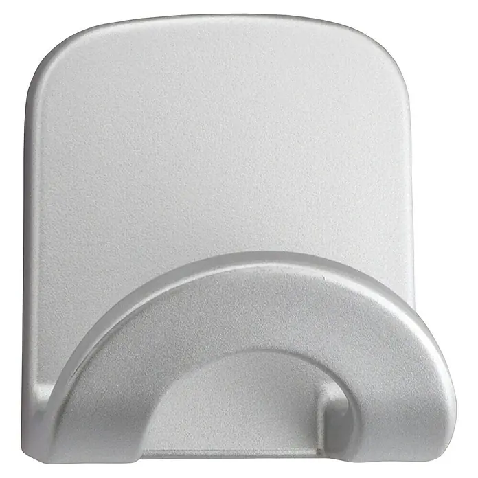 Inofix Colgador adhesivo 2088 - Plateado - Primer plano de un gancho adhesivo Command plateado, diseñado para colgar objetos fácilmente sin dañar la pared.