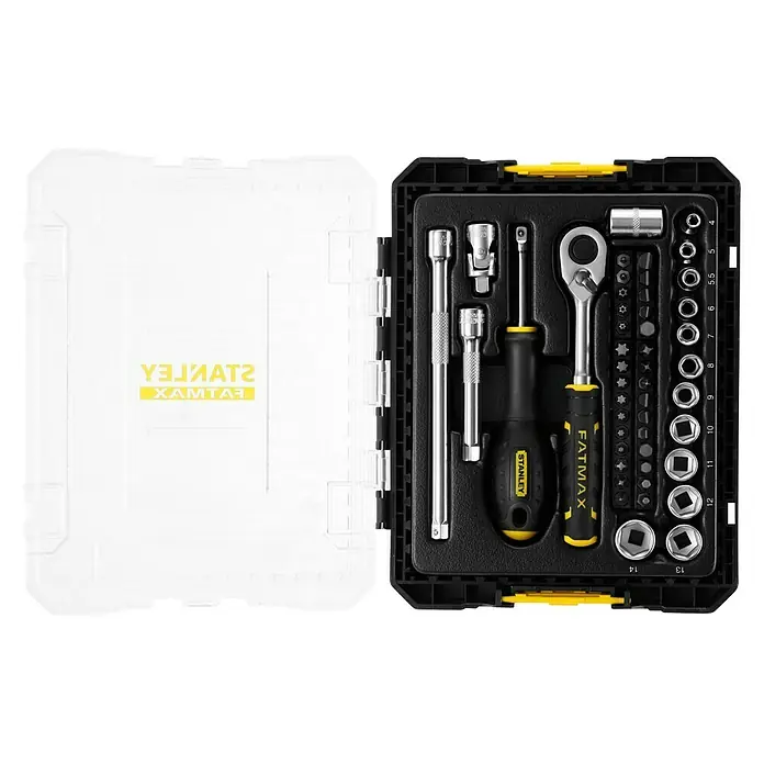 Stanley FatMax Set de llaves de vaso FMMT98101-0 - 48 pzs., Tamaño de accionamiento: ¼″ - Juego de herramientas Stanley FATMAX con carraca, destornilladores y vasos para aplicaciones versátiles.