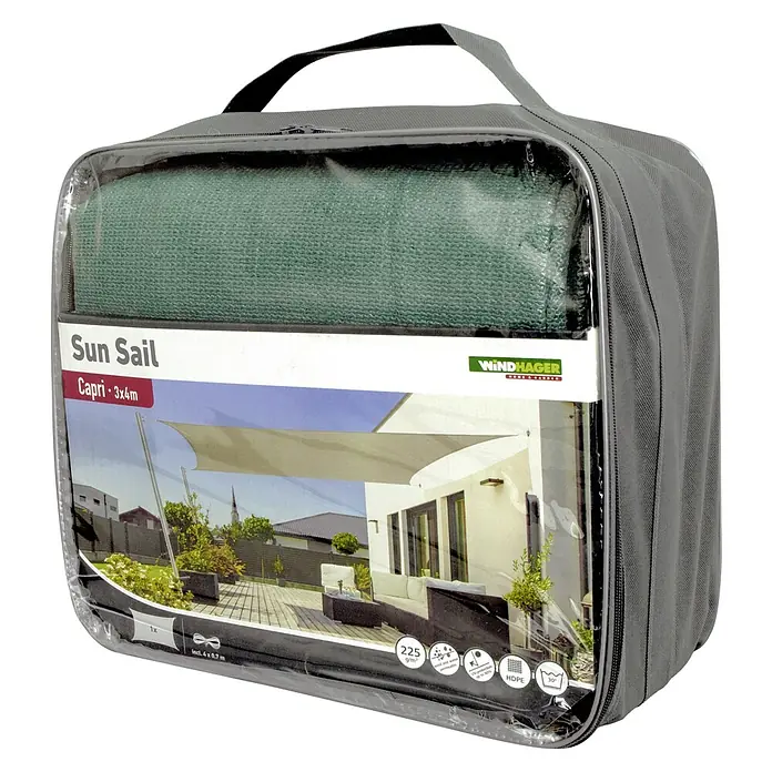 Windhager Sonnensegel Capri - L x B: 3 x 4 m, Rechteckig - Verpackte Windhager Capri Sonnensegel 3x4m mit Tragegriff, perfekt für sonnige Tage im Garten.