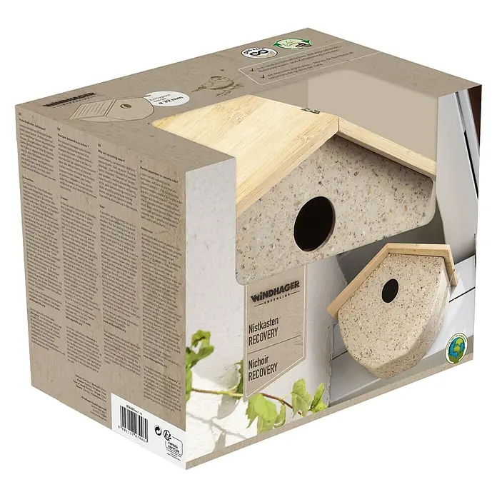 Windhager Nistkasten - 16 x 25 x 19,6 cm, Wildvögel - Die Verpackung eines WINDHAGER Nistkastens RECOVERY, eine nachhaltige Option für den Vogelschutz im Garten.