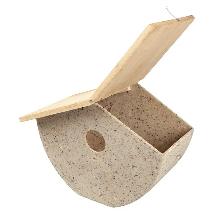 Windhager Nistkasten - 16 x 25 x 19,6 cm, Wildvögel - Ein rechteckiges Futterhaus aus recyceltem Material mit einem schrägen Holzdach. Ideal für den Garten, um Vögel zu füttern.