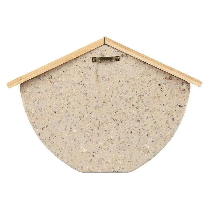 Windhager Nistkasten - 16 x 25 x 19,6 cm, Wildvögel - Rückseite eines dekorativen Futterhauses, gefertigt aus beigem Steinimitat und hellem Holz, mit Aufhängevorrichtung.