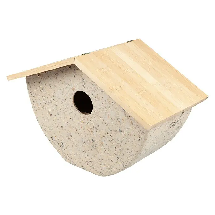 Windhager Nistkasten - 16 x 25 x 19,6 cm, Wildvögel - Ein Terrazzo-Nistkasten mit Holzdach und kreisrundem Eingangsloch für kleine Gartenvögel. Ideal für Naturliebhaber.